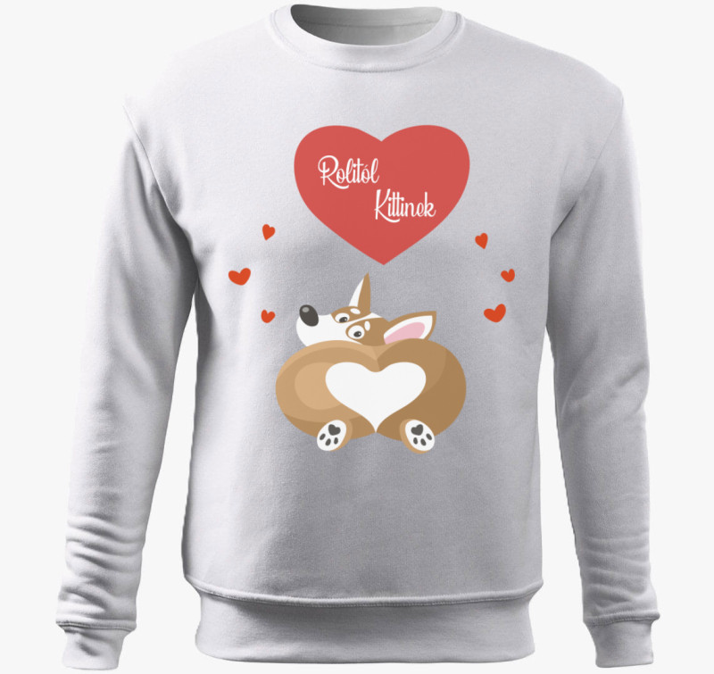 Corgis Valentin napi belebújós pulóver hölgyeknek-egyedi névvel — Fehér
