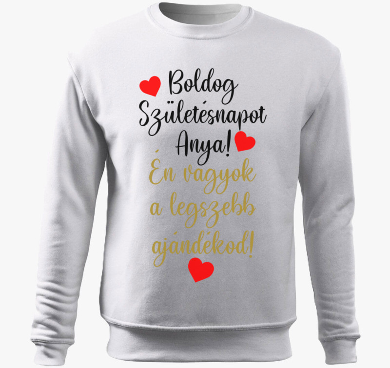 Boldog szülinapot Anya-gyerek belebújós pulóver — Fehér