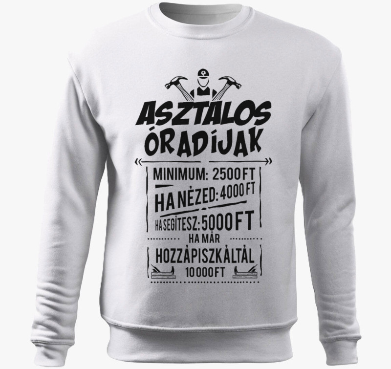 Asztalos Óradíjak belebújós pulóver — Fehér