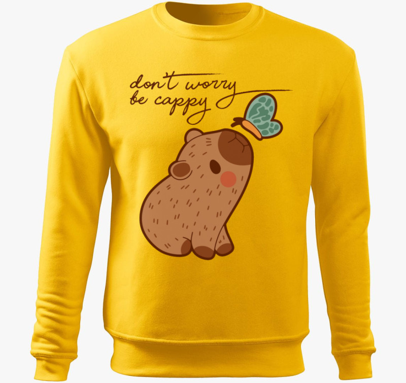 Don't worry be cappy belebújós pulóver — Sárga