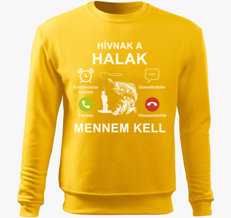 Hívnak a halak mennem kell belebújós pulóver — Sárga