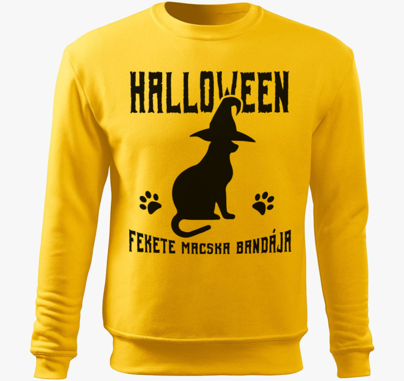 Fekete macska bandája Halloween belebújós pulóver — Sárga