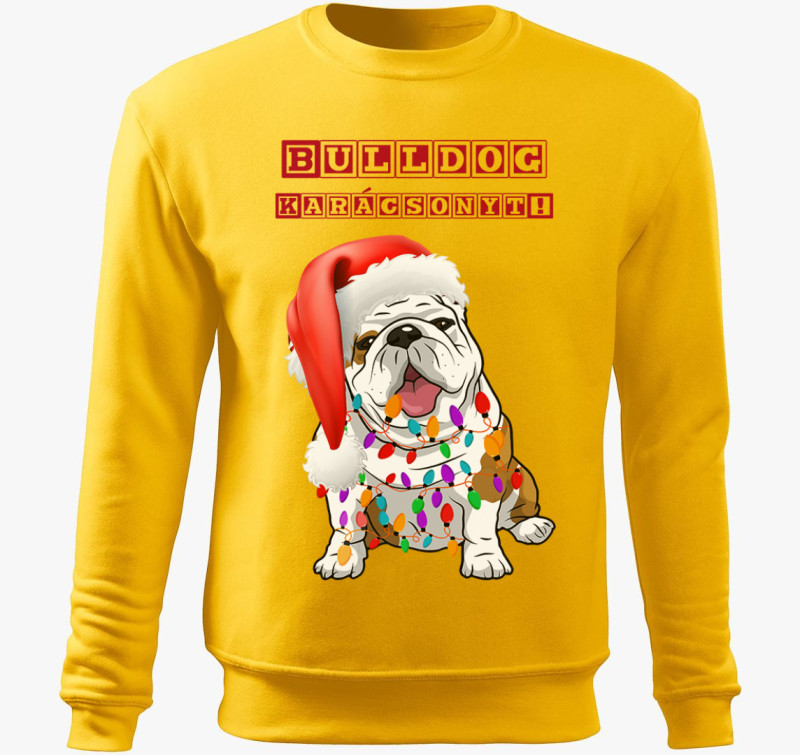 Bulldog Karácsonyt belebújós pulóver — Sárga