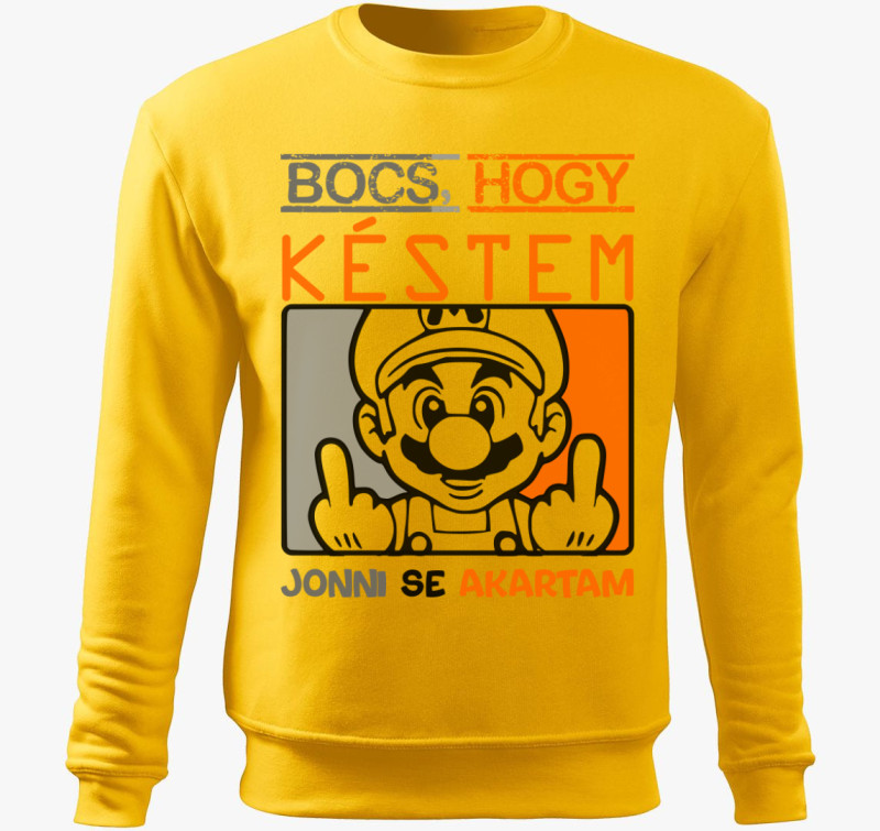 Bocs hogy késtem vicces belebújós pulóver — Sárga