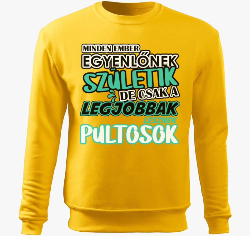 Egyenlőnek születik pultos belebújós pulóver — Sárga