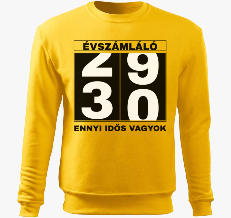 Évszámláló 30 éves szülinapi belebújós pulóver — Sárga