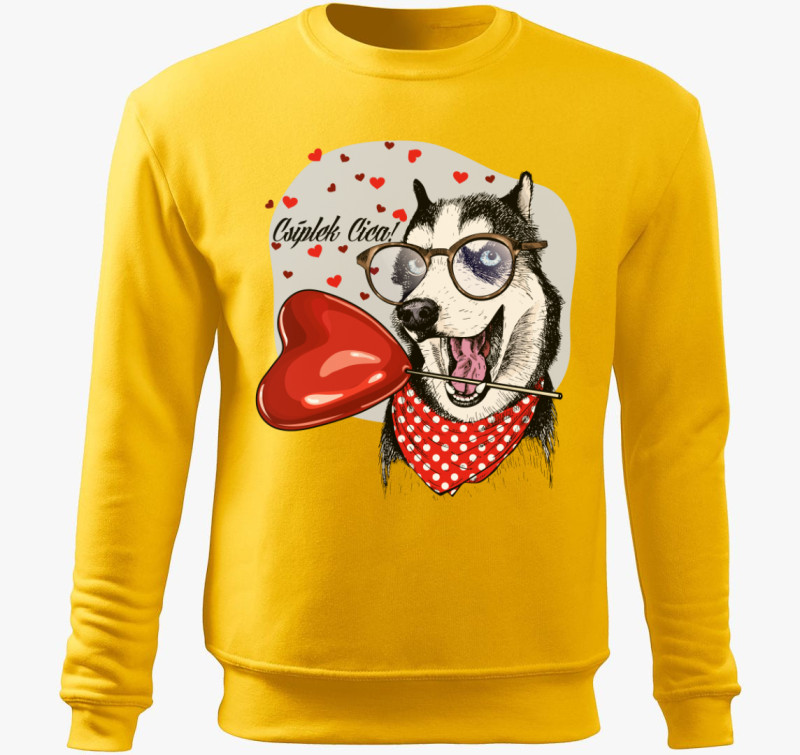 Huskys Valentin napi belebújós pulóver — Sárga