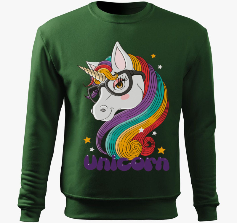 Unikornisos belebújós pulóver — Üvegzöld