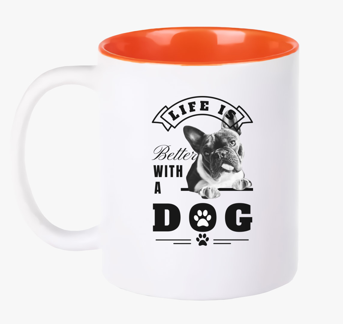 Az élet jobb kutyával bögre - francia bulldog - angol felirat — Narancs