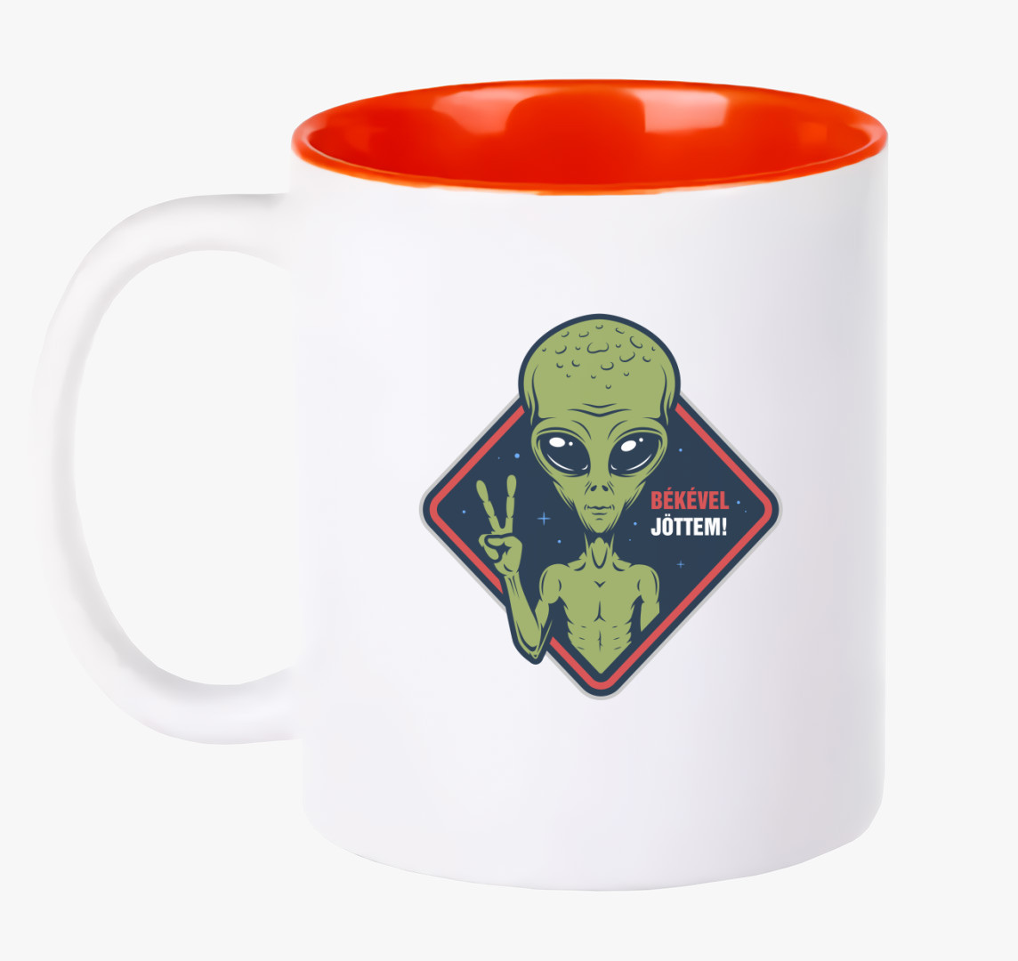 Ufo Alien békével jöttem divat bögre — Piros