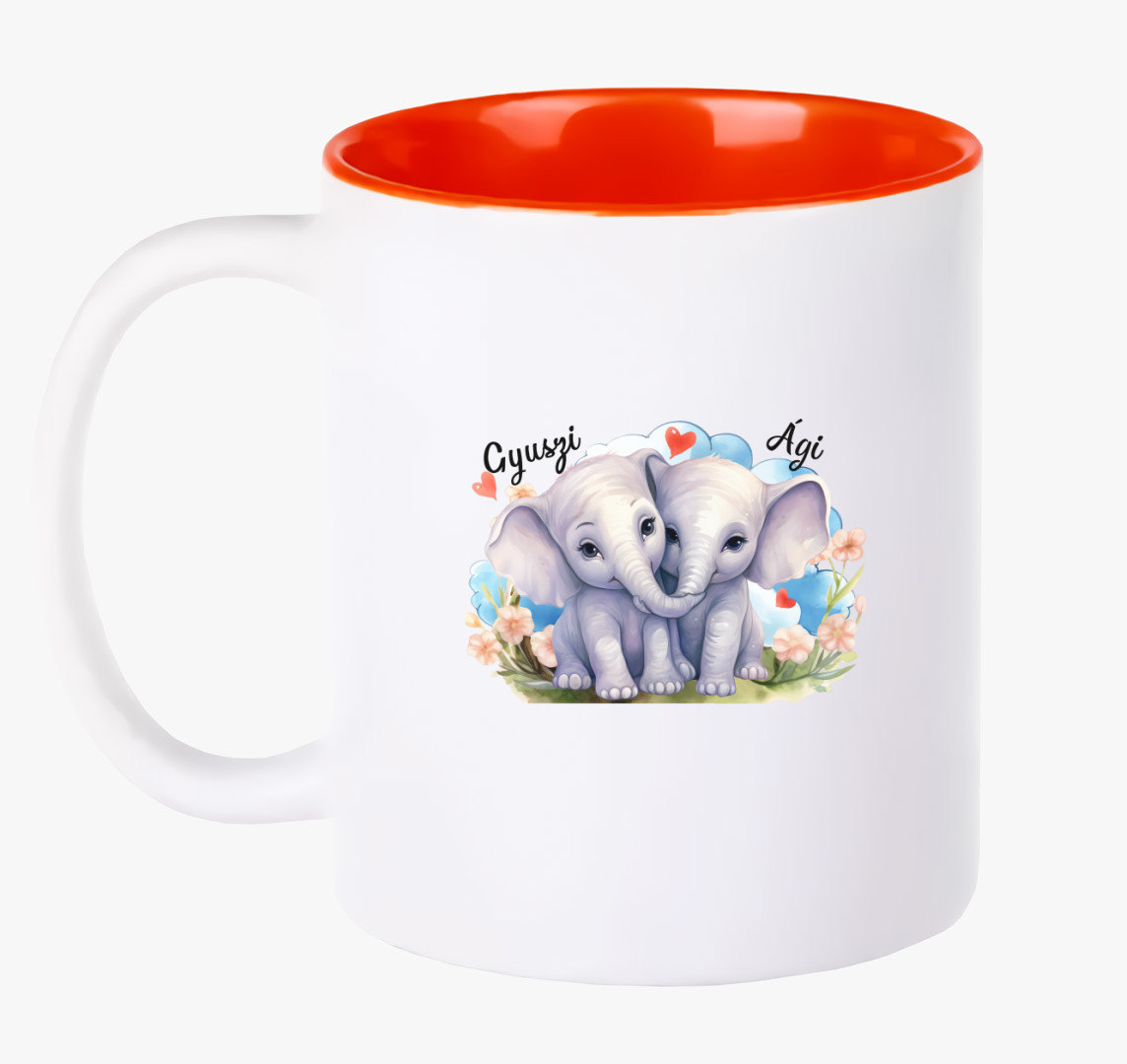 Összebújós szerelmes Elefántok bögre — Piros