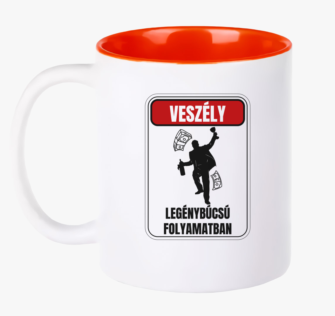 Veszély legénybúcsú folyamatban bögre — Piros