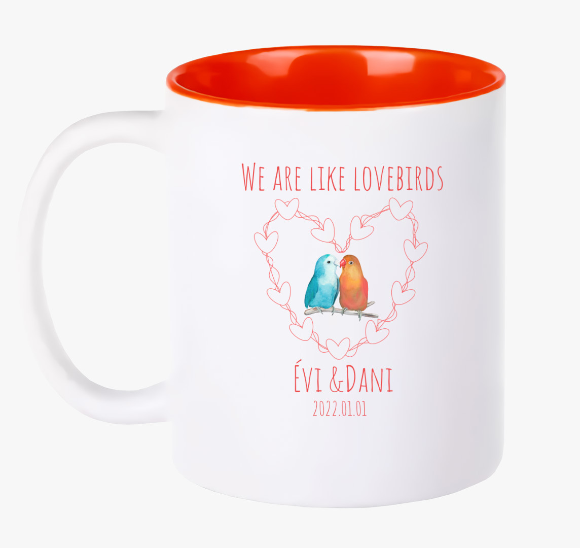 Lovebirds (piros) személyreszabható bögre — Piros