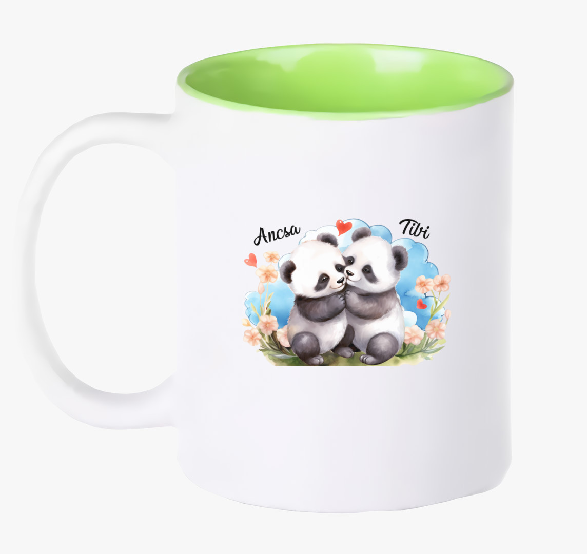 Összebújós szerelmes Panda bögre — Zöld