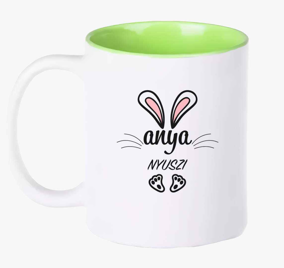 Nyuszicsalád anya nyuszi bögre — Zöld