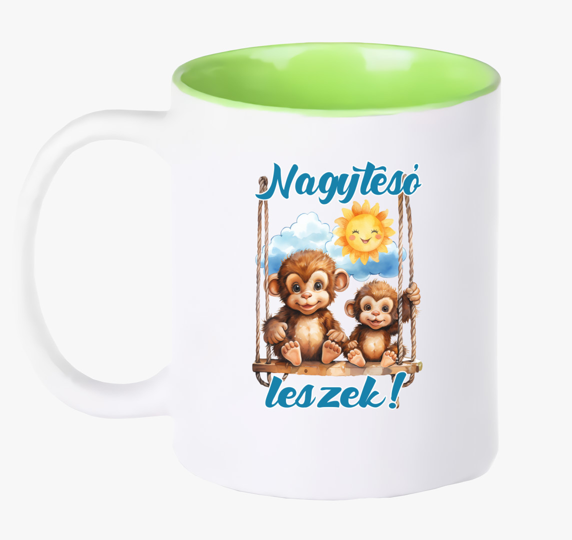 Nagytesó leszek, kismajmok hintán fiús bögre — Zöld