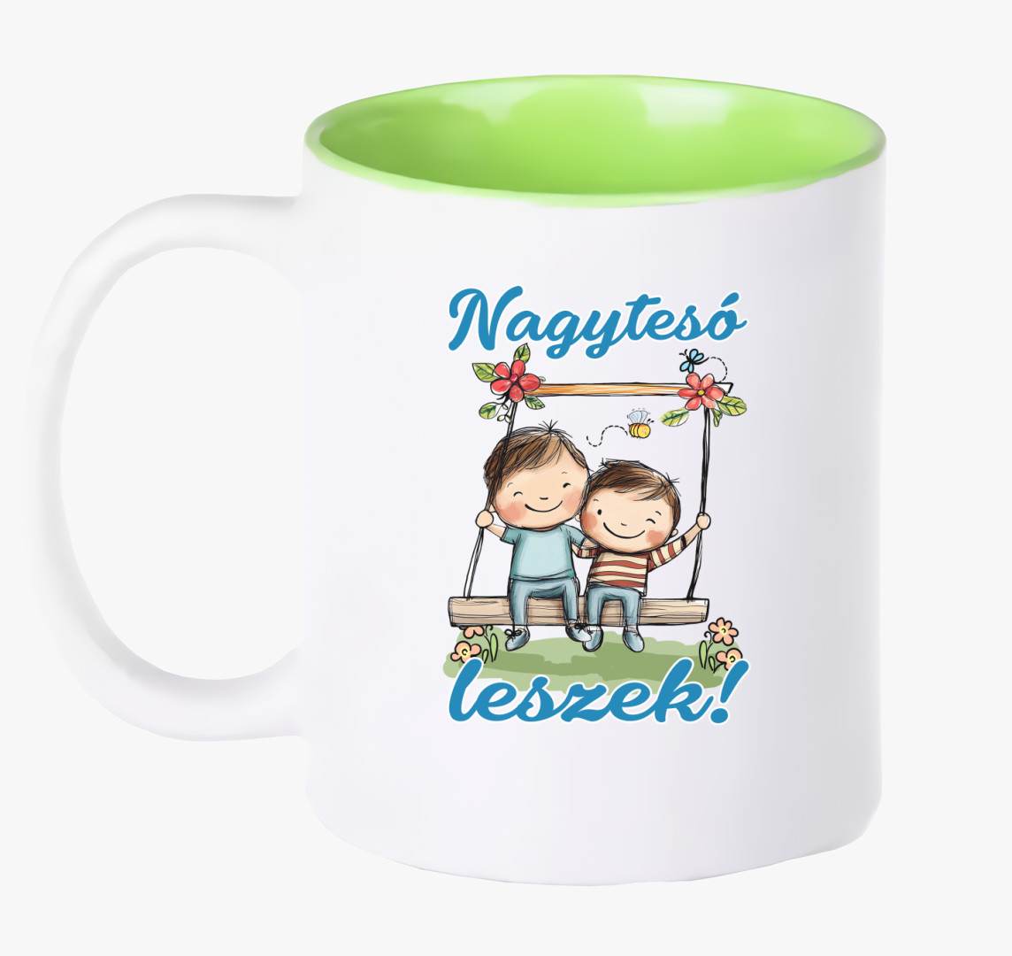 Nagytesó leszek, kisfiú hintázik kisfiúval bögre — Zöld