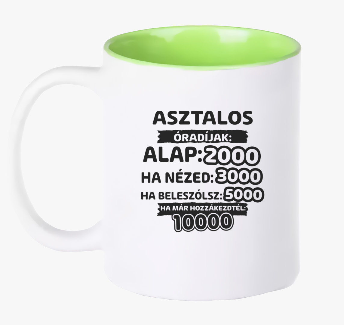 Asztalos óradíjak munka bögre — Zöld