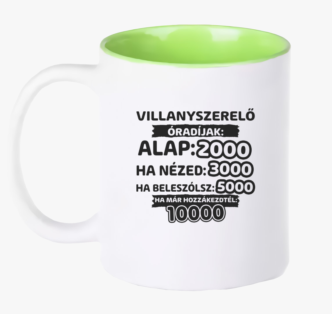 Villanyszerelő óradíjak munka bögre — Zöld