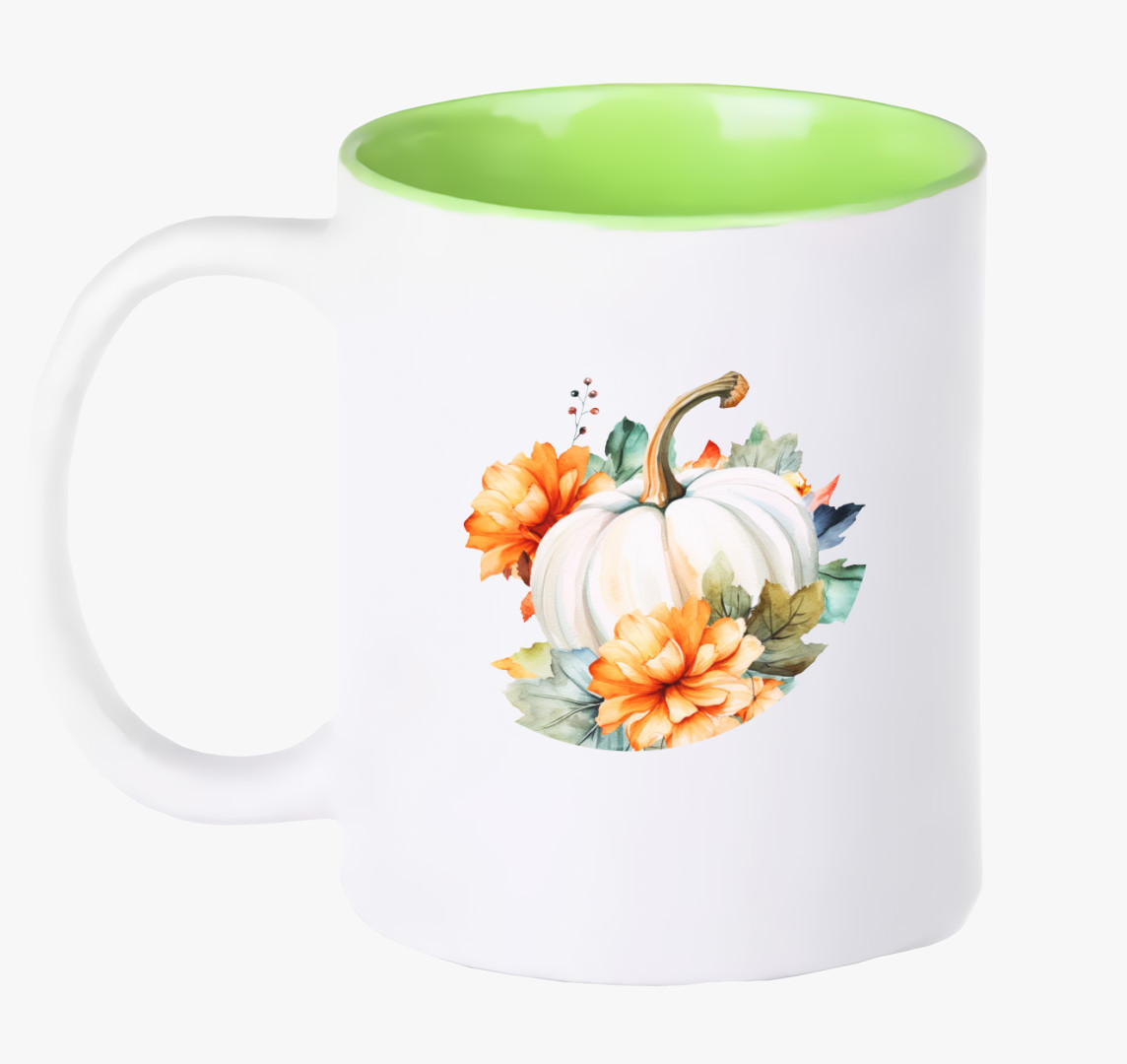 Floral white pumpkin bögre — Zöld