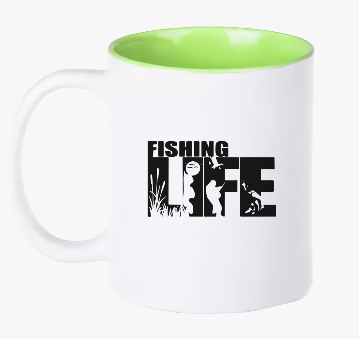 Fishing life feliratú bögre — Zöld
