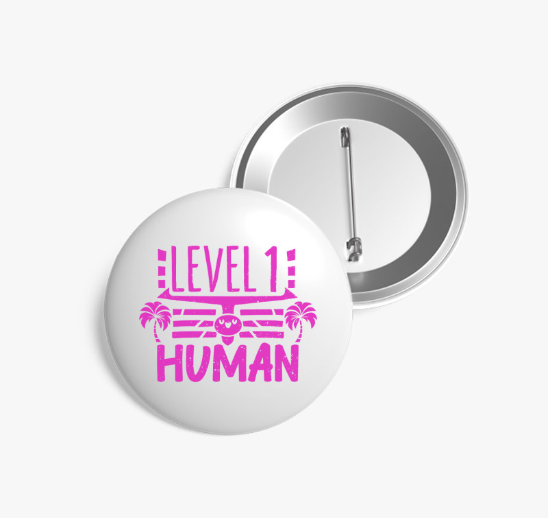 Level 1 Human pink kitűző — Fehér