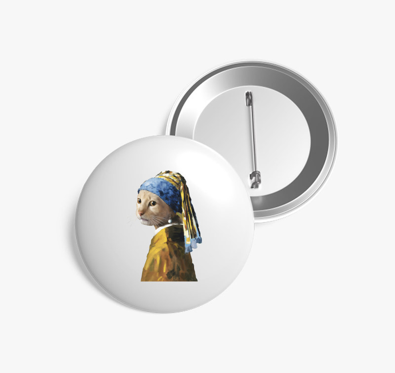 Cat with pearl earring kitűző — Fehér