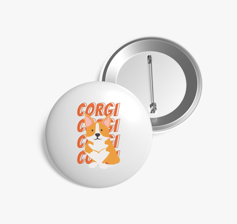 Corgi mintás kitűző — Fehér