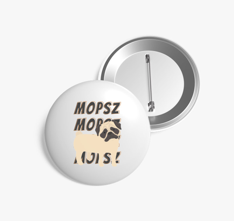 Mopsz mintás kitűző — Fehér