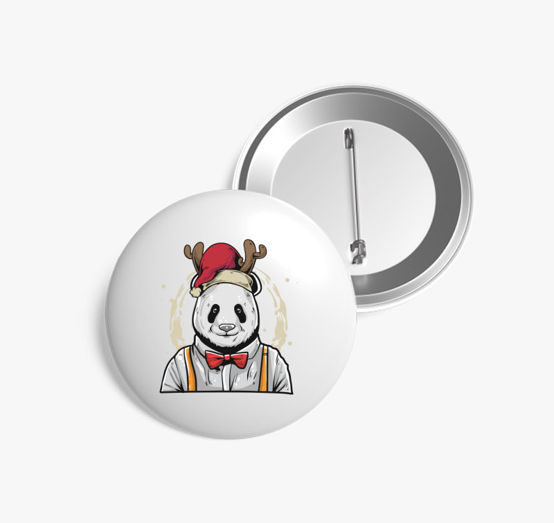 Karácsonyi Panda kitűző — Fehér