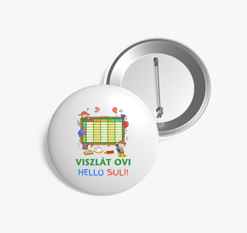 Viszlát ovi, hello suli kitűző — Fehér