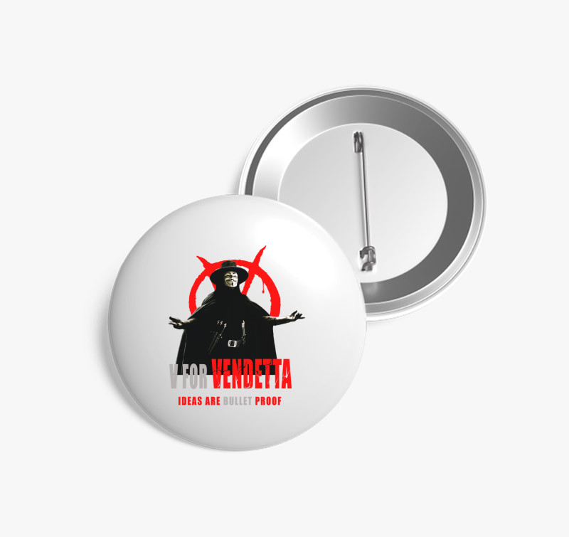 V for vendetta 2 kitűző — Fehér