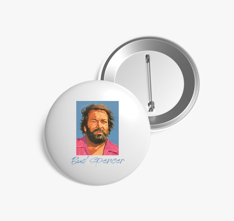 Bud Spencer színes arckép kitűző — Fehér