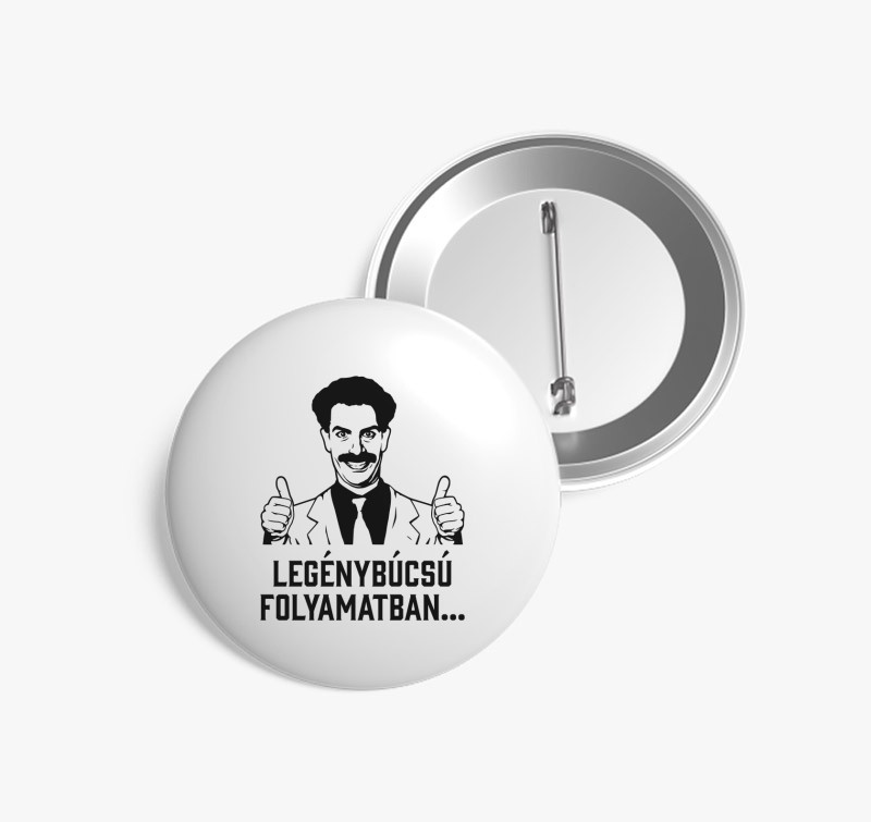 Borat legénybúcsú folyamatban kitűző — Fehér