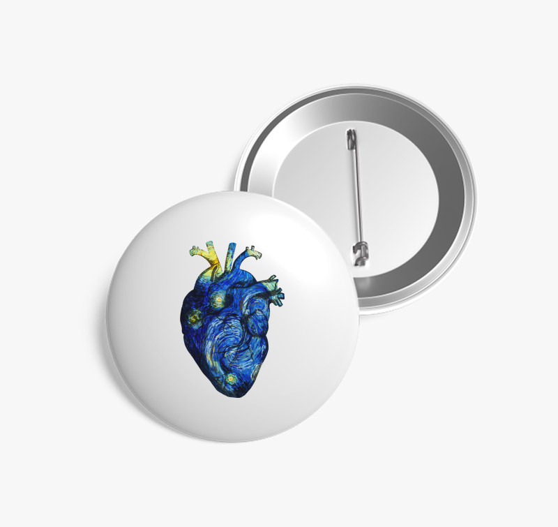 Starry night anatomy heart kitűző — Fehér
