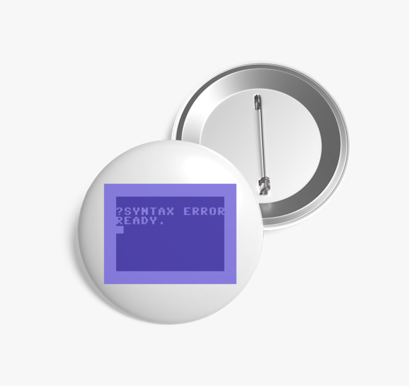 Commodore 64 (C64) kitűző - Syntax error — Fehér