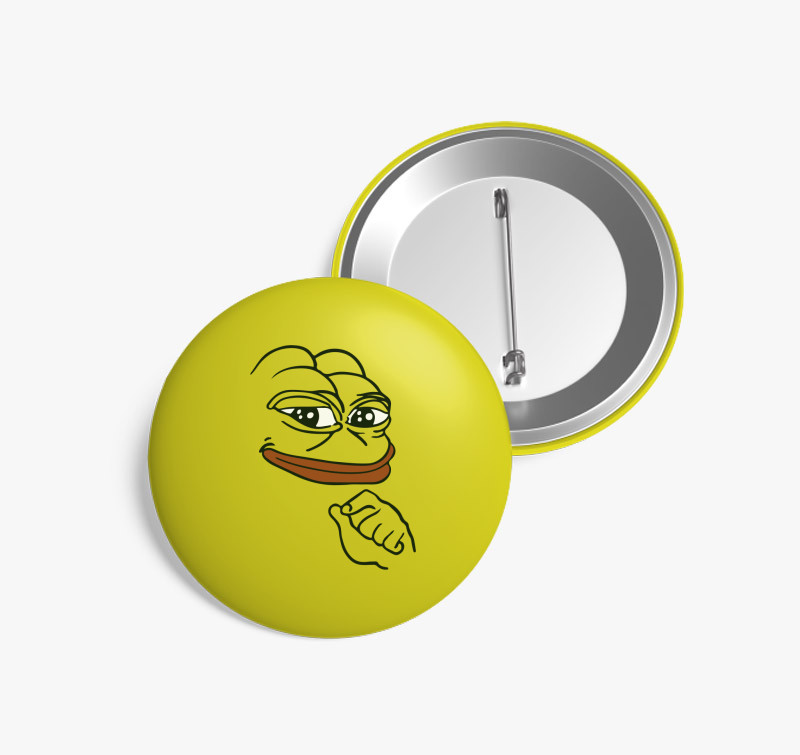 Pepe a Béka mosolygós kitűző — Sárga