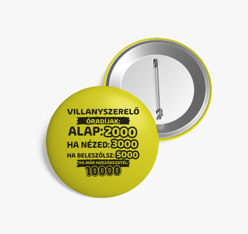 Villanyszerelő óradíjak munka kitűző — Sárga