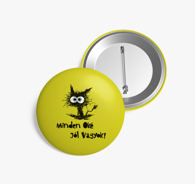 Oké cat kitűző — Sárga