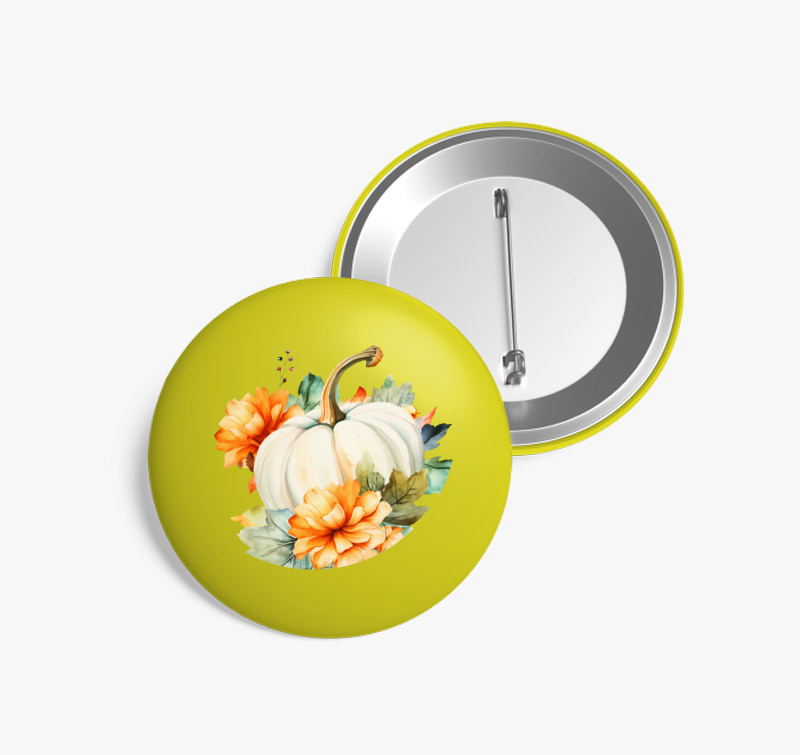Floral white pumpkin kitűző — Sárga