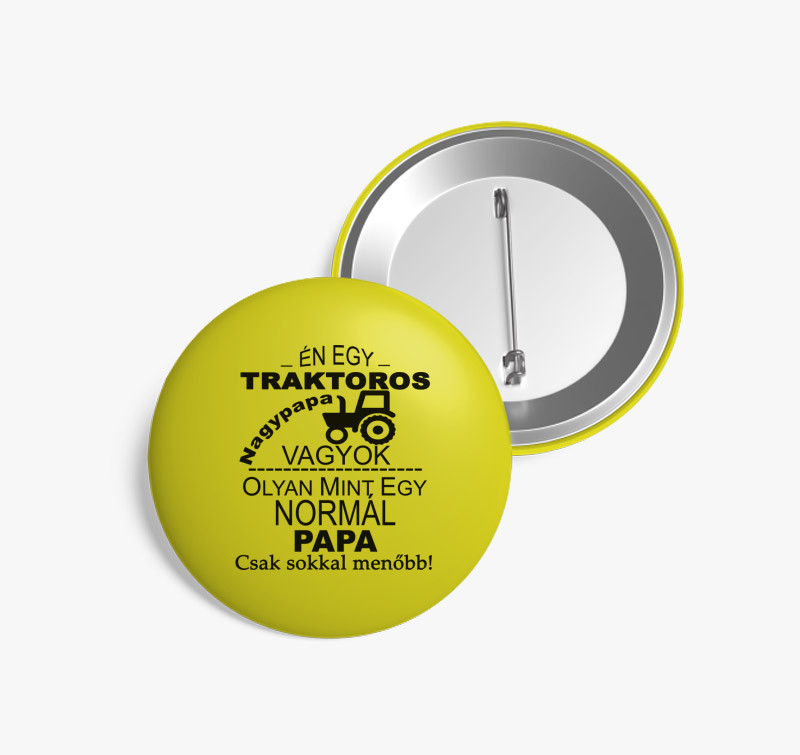 Traktoros papa kitűző — Sárga