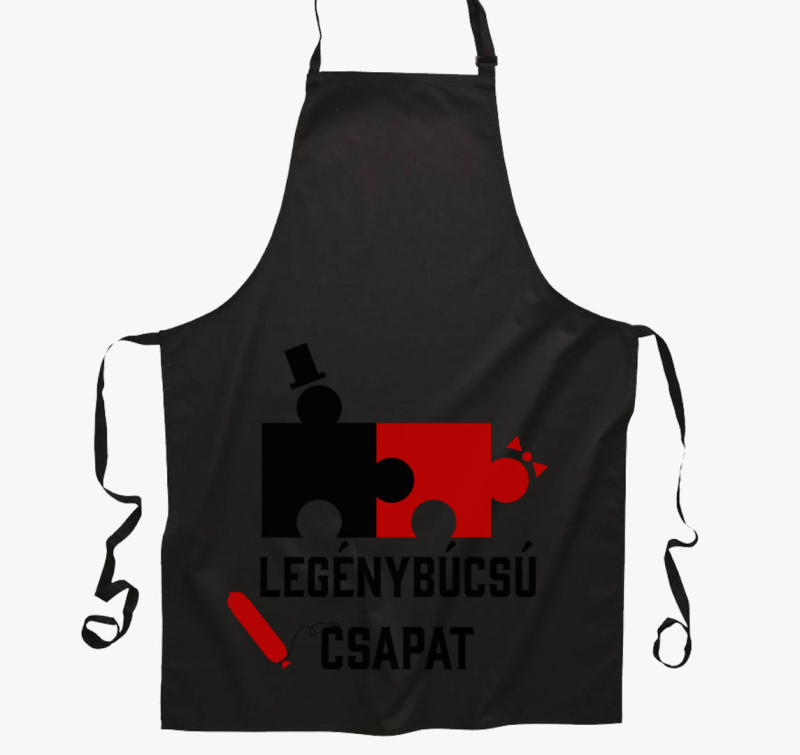 Legénybúcsú csapat vicces puzzle kötény — Fekete