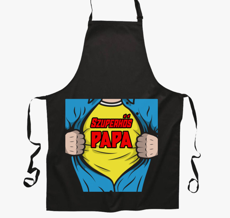 Szuperhős Papa kötény — Fekete