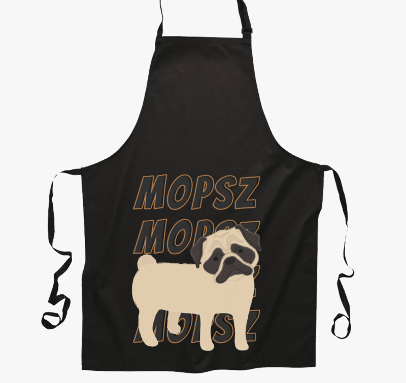 Mopsz mintás kötény — Fekete