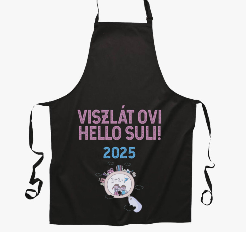 Viszlát ovi, hello suli 2025 kötény — Fekete