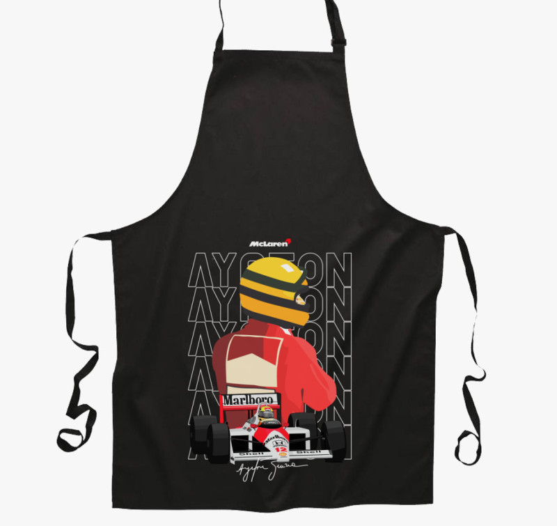 Ayrton Senna Rajzolt kötény — Fekete