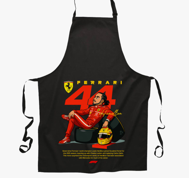 Lewis Hamilton Ferrari Rajz kötény — Fekete