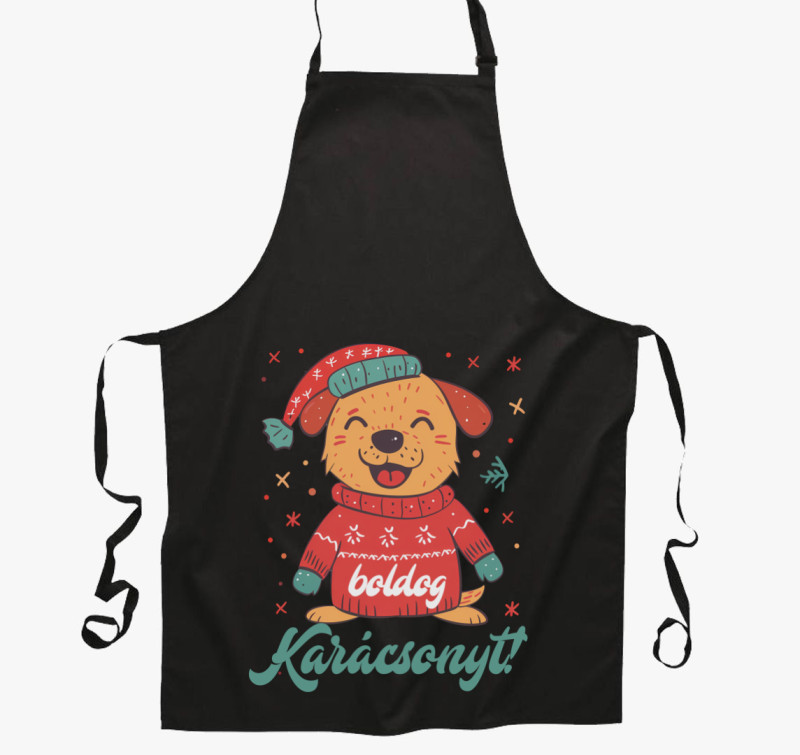 Boldog Karácsonyt Kutyás kötény — Fekete