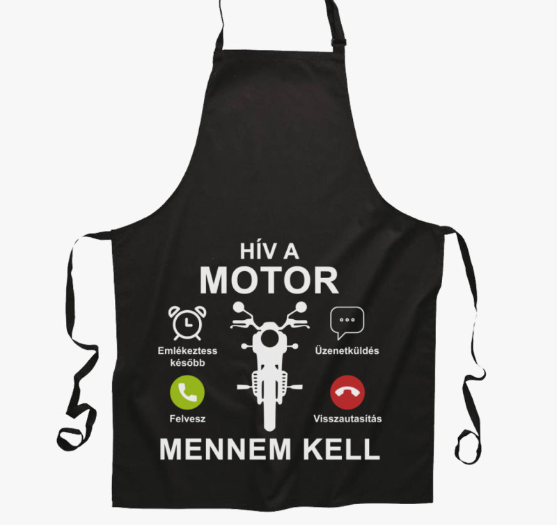 Hív a motor mennem kell kötény — Fekete