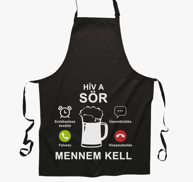 Hív a sör mennem kell kötény — Fekete
